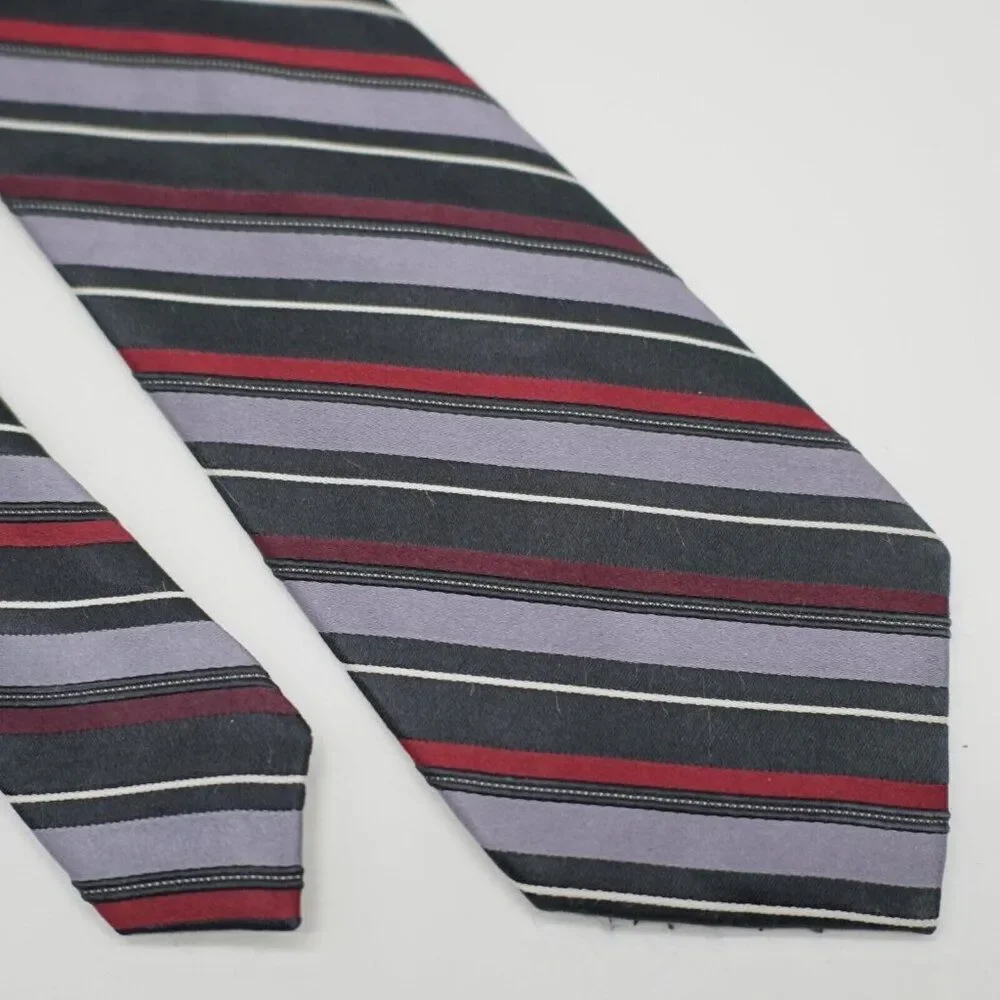 Arrow Black Red Purple Striped Woven‎ Silk Tie